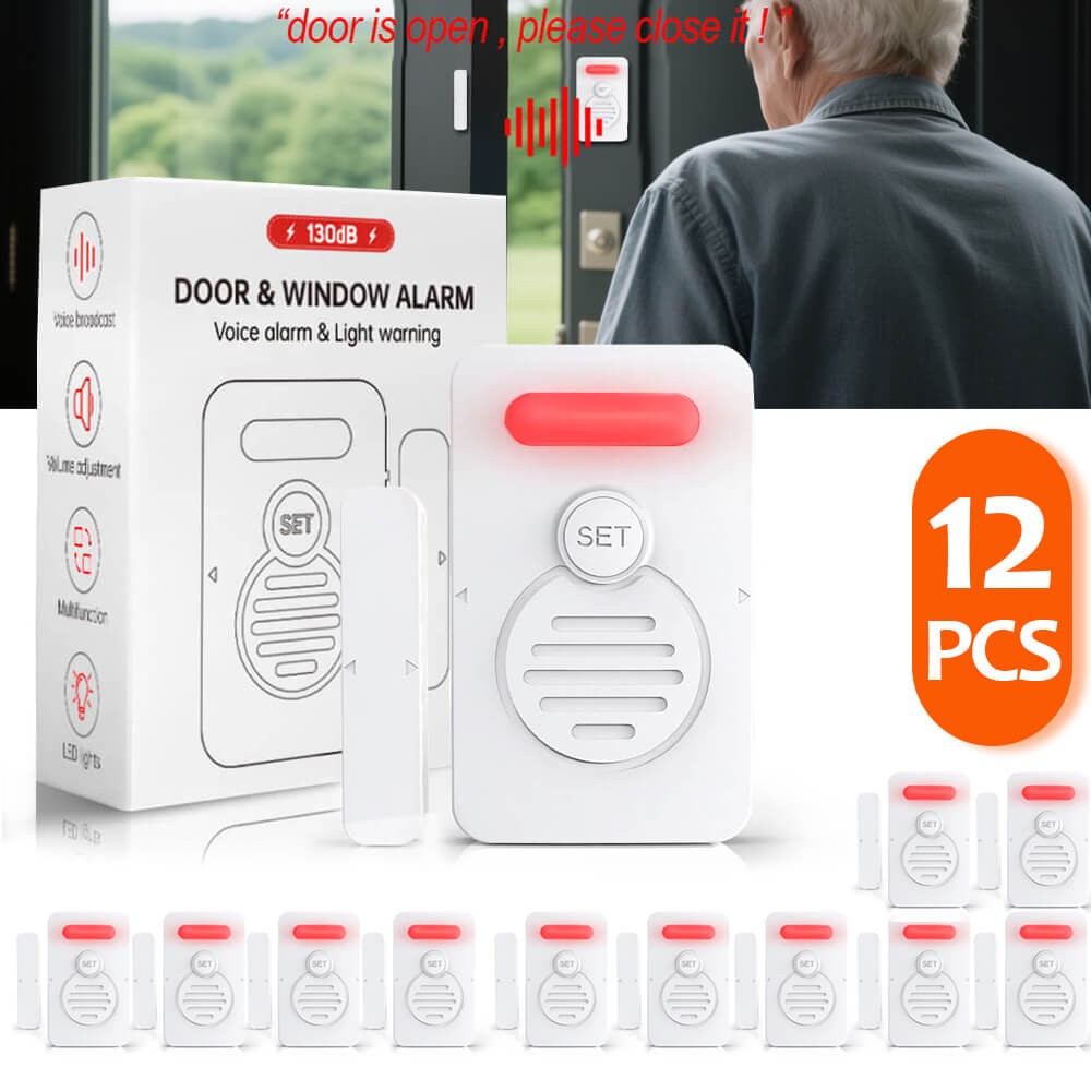 Voice Door Alarm Wireless Doorbell Magnetic 3-Level Volume Speaks Aloud 90dB ×12