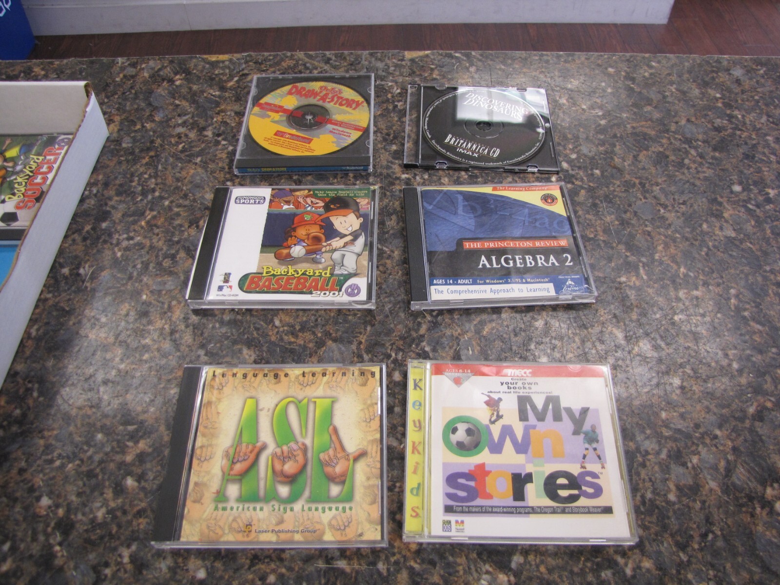 Lot of (6) Vintage Childrens CD-ROMs - Draw-A-Story/Back Yard Baseball/Algebra 2