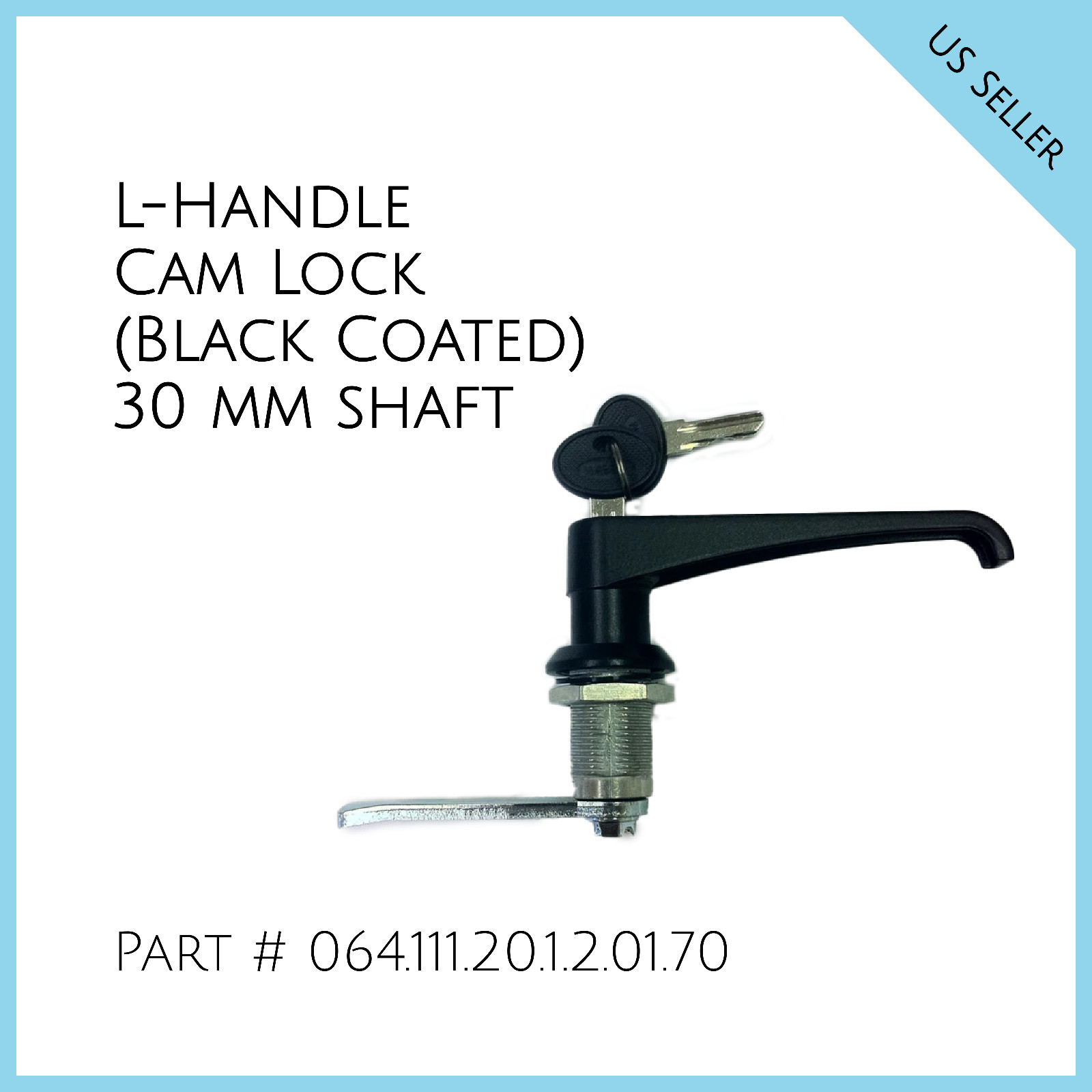 L-Handle Cam Lock (Black Coated). 30 mm shaft. Part # 064.111.20.1.2.01.70