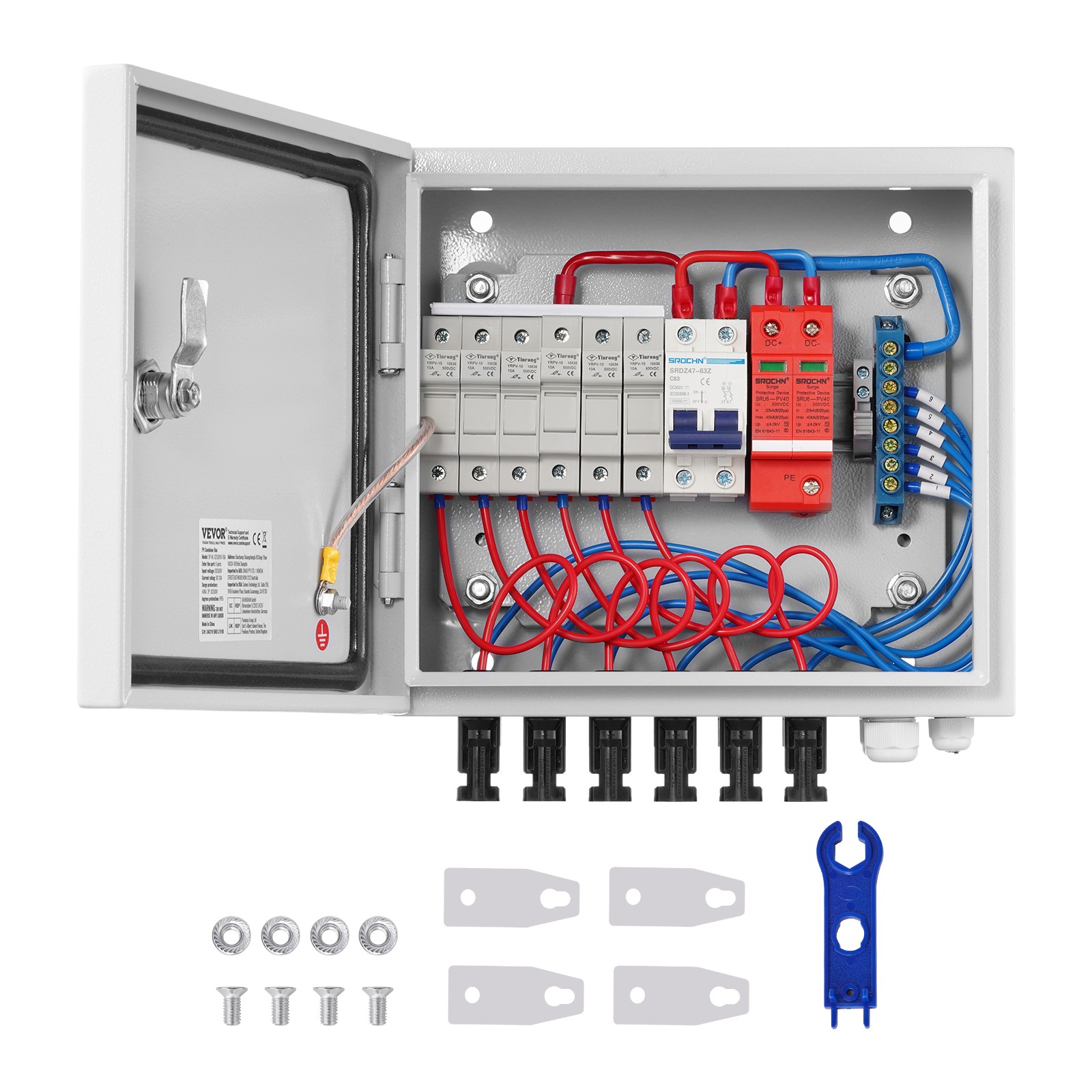 Solar PV Combiner Box 6 String 10A for Solar Panel System Steel Case IP65