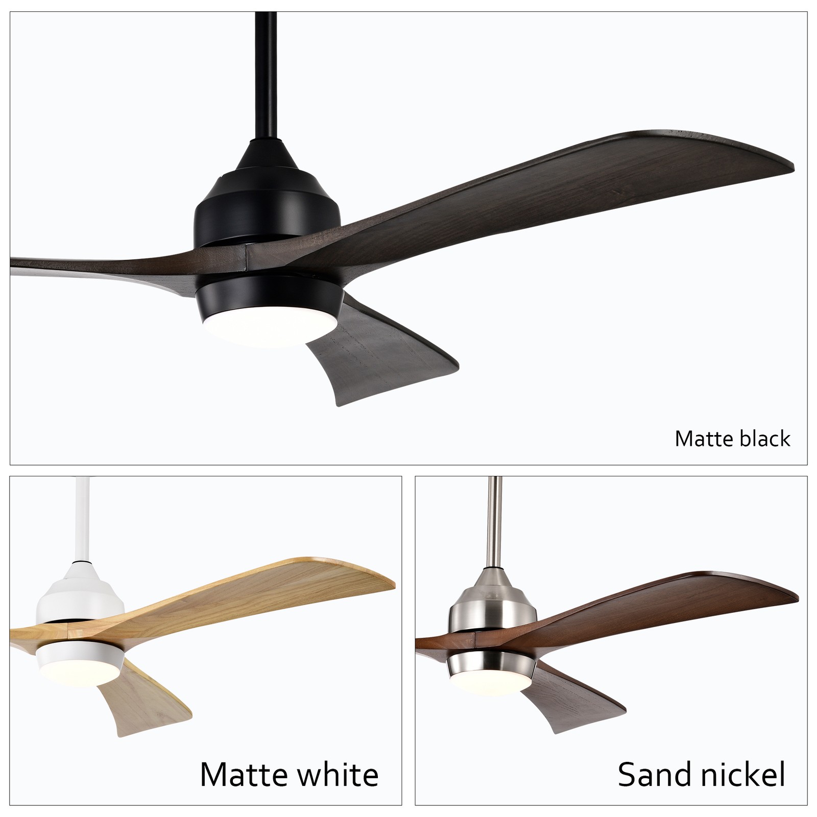 52"Solid Wood Blades Ceiling Fan Lights Remote Control,Quiet DC Motor 3 Blade