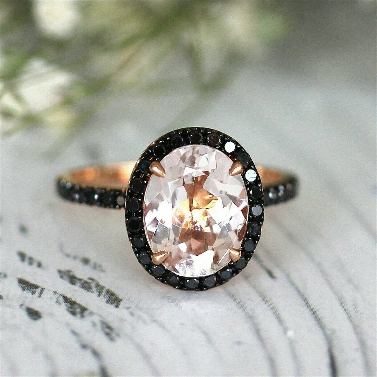 Oval Cut Lab-Created 4.90 Ct Peach Morganite Wedding Ring 14K Rose Gold Over