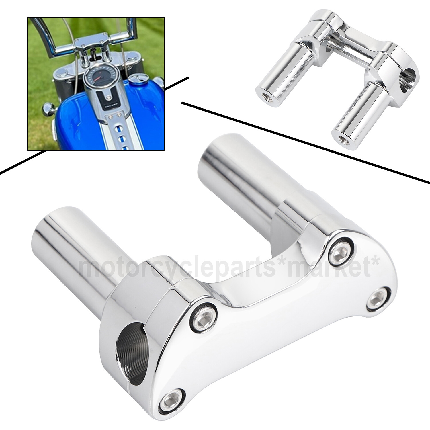 Front 3.5" CNC Handlebar Risers Top Clamp For Harley Heritage Softail Dyna FXDL