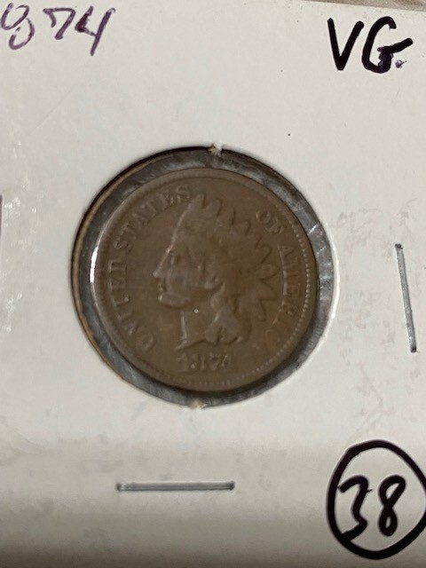 1874 Indian Head Cent, better date and condition, Free shipping
