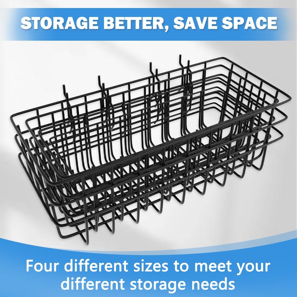 4 PCS Pegboard Baskets Bins Set Accessories Garage Storage Wall Organizer Square