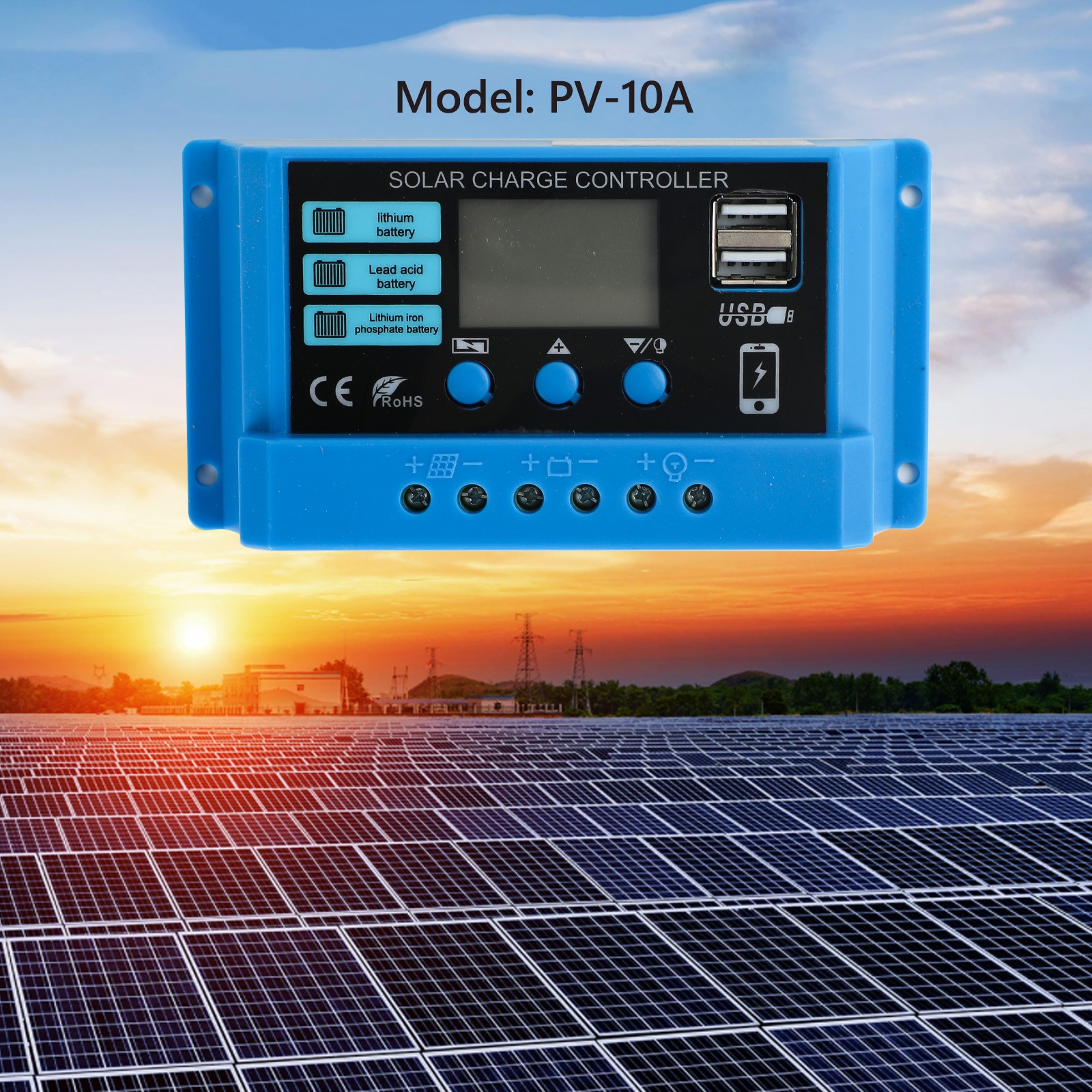 10A PWM Solar Charge Controller PV Regulator For Lifepo4 Lead Acid Gel #