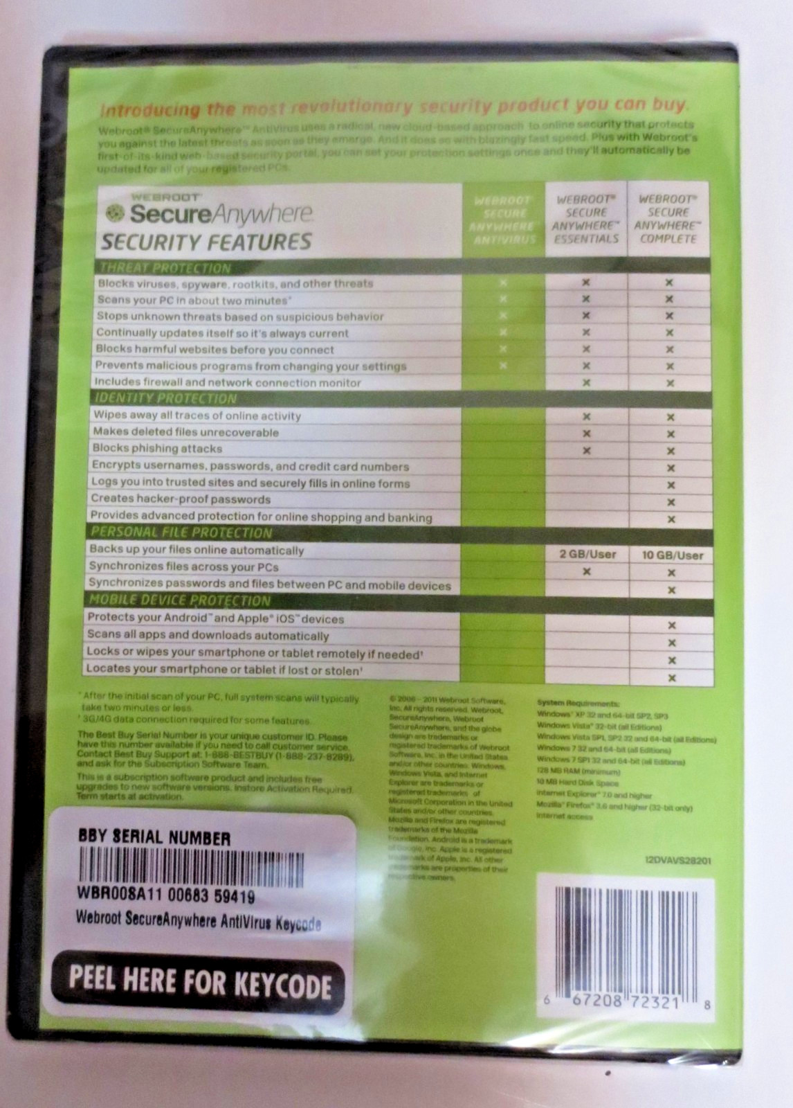 WEBROOT SECURE ANYWHERE ANTIVIRUS SCANS PC IN 2 MINUTES SEALED PACKAGE KEY CODE