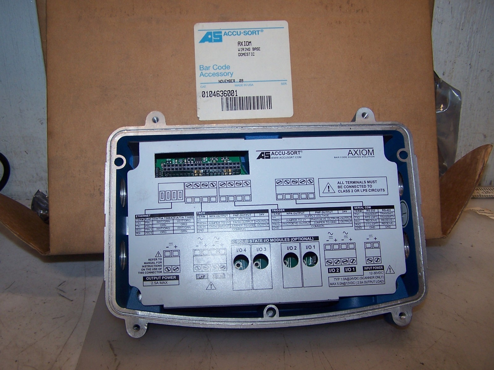ACCU-SORT 0104636001 BAR CODE SCANNER WIRING BASE AXIOM