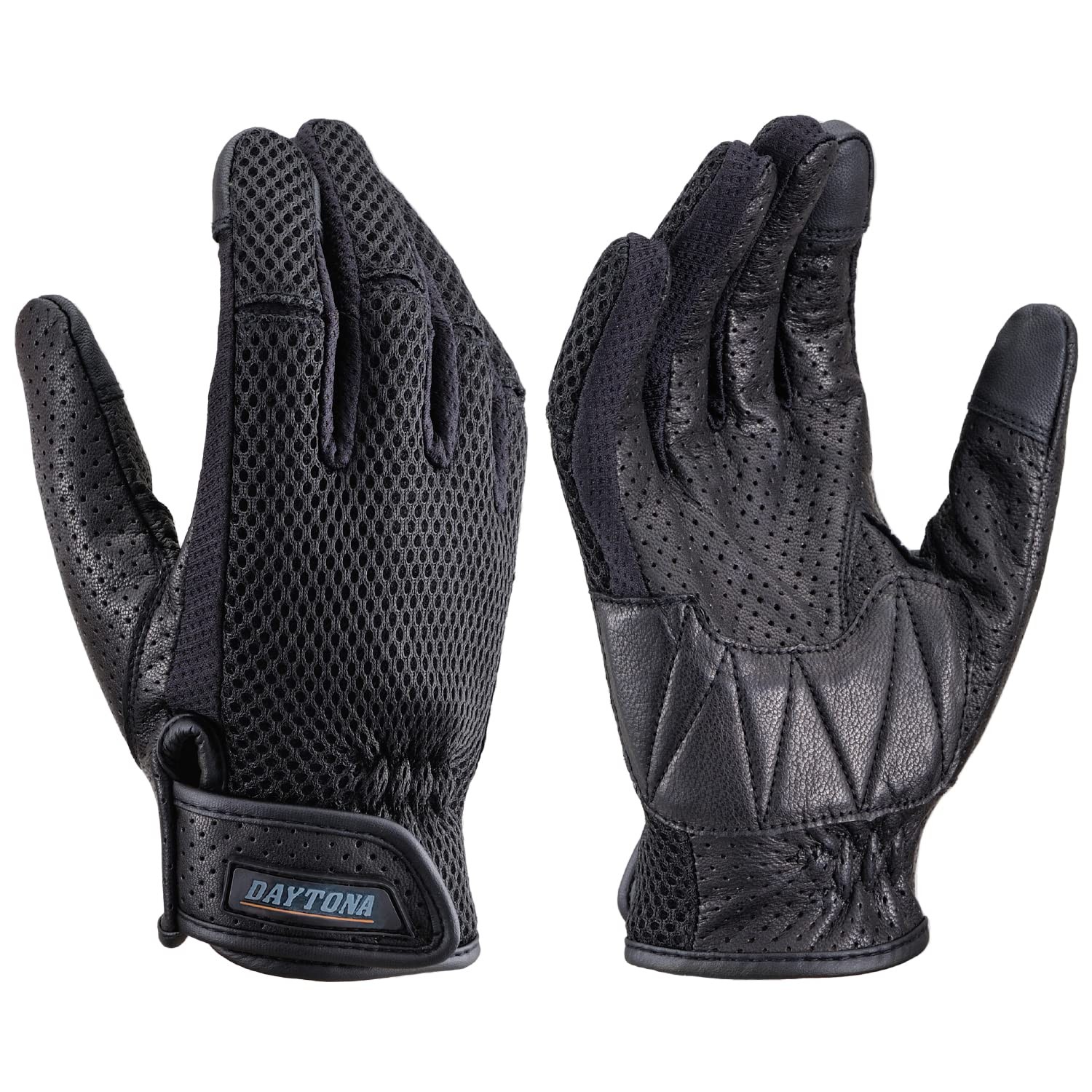 Daytona Motorcycle Leather Gloves with Smartphone Compatible, Full Mesh, DG-001,
