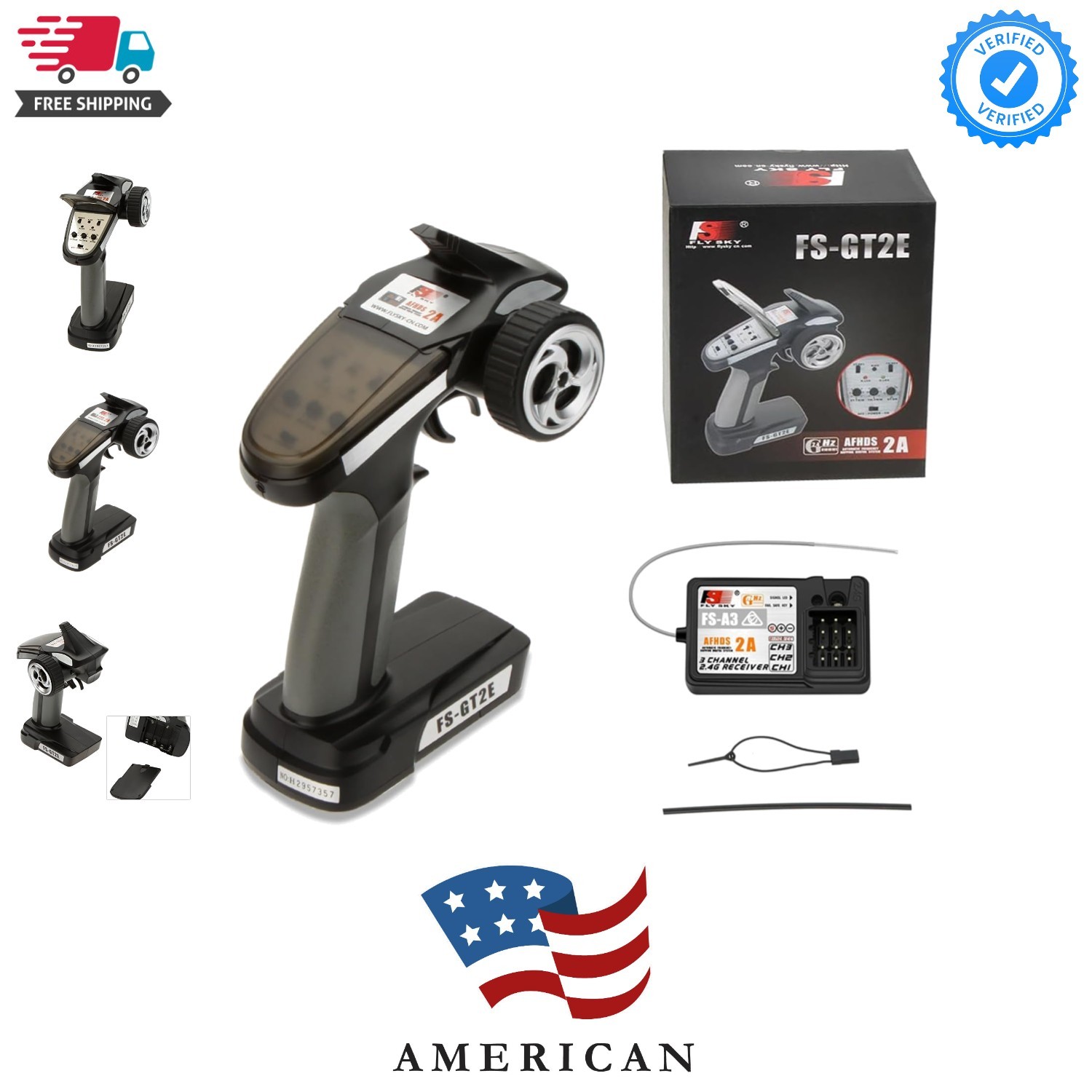 Flysky FS-GT2E AFHDS 2A 2.4ghz 2CH Radio System Transmitter for RC Car Boat w...