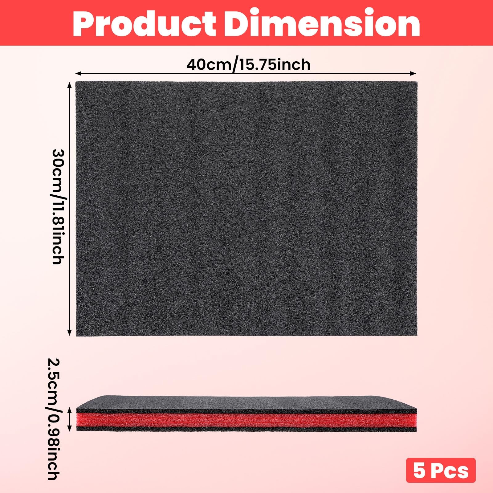 5 Pack 16x12x1 inch Tool Foam, Tool Foam Inserts for Cases, Polyethylene Stor...