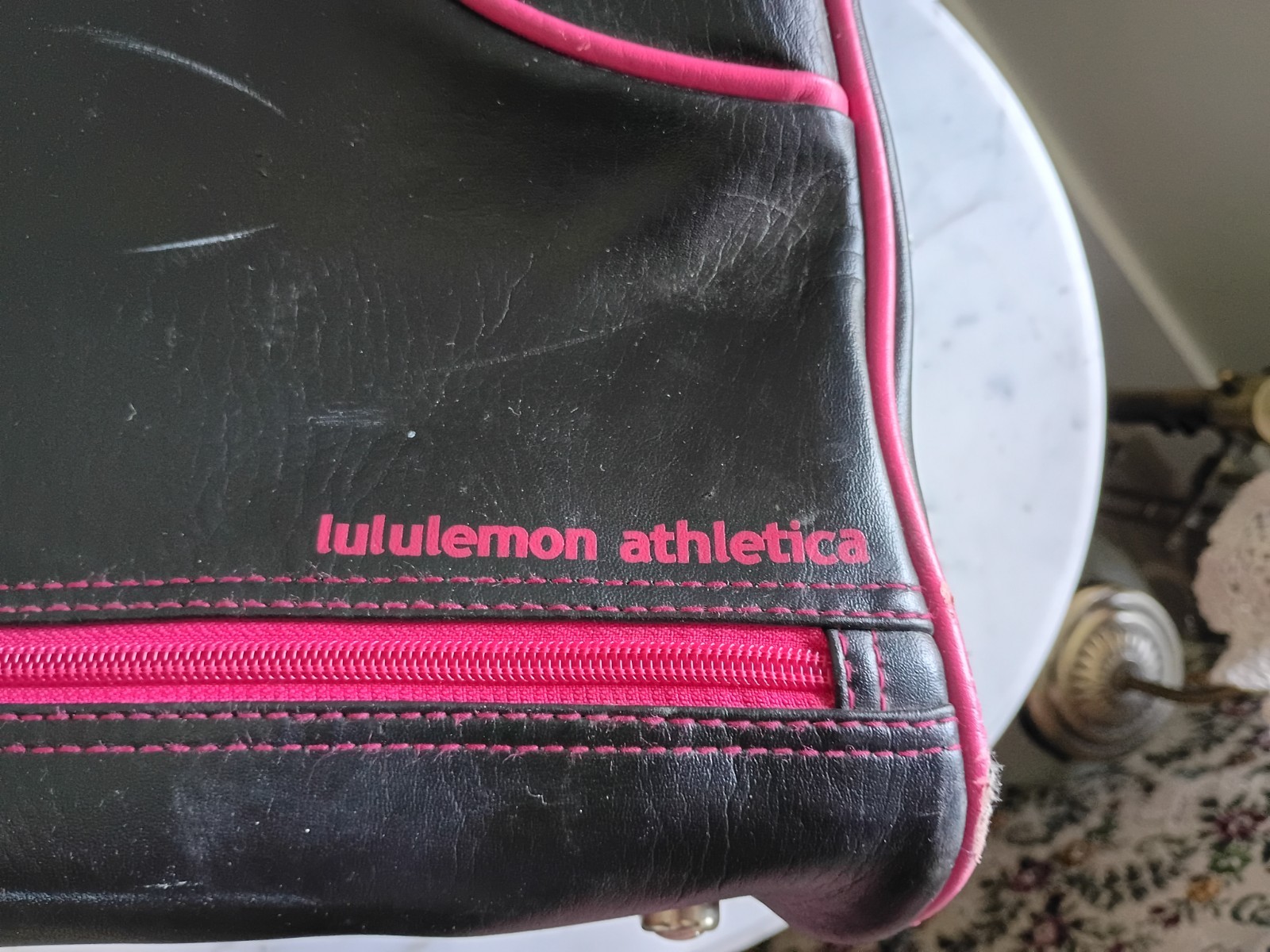 Vintage LULULEMON x Athletica RARE Bowling Style Gym Duffle bag Black Hot Pink