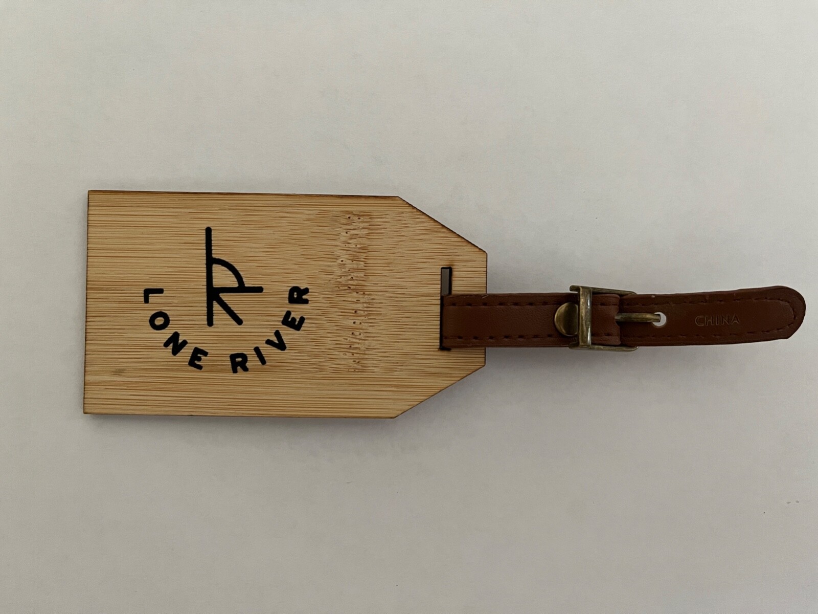 LONE RIVER RANCH WATER LUGGAGE TAG - BAMBOO TRAVEL BAG TAG WITH LEATHER STRAP