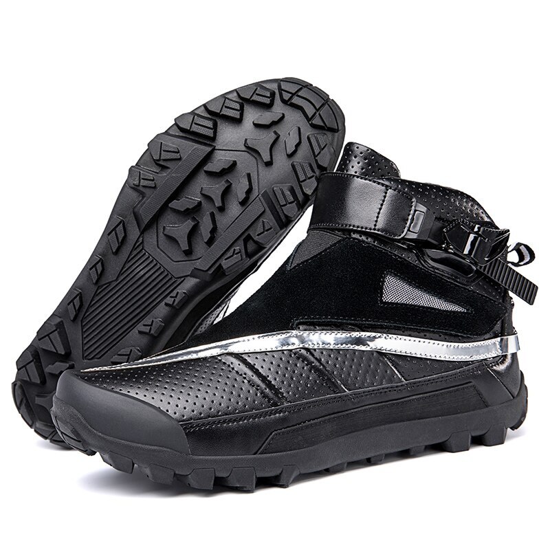Motorcycle Boots Men's Motorcyclist Shoes Non-slip Biker Outdoor Sneakers Black