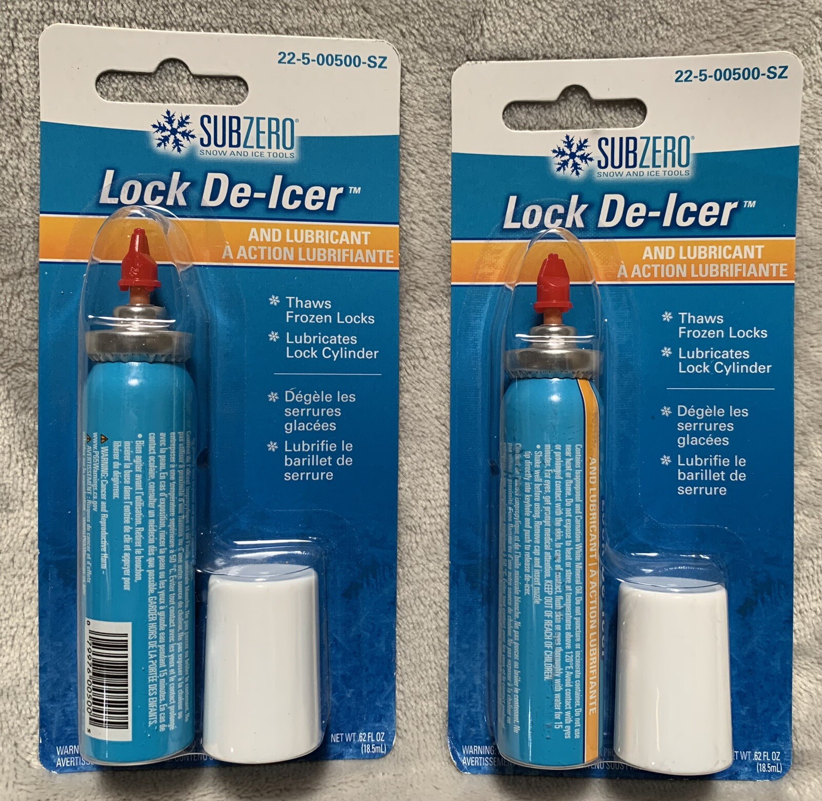 NEW Lot of 2 SUBZERO Lock De-Icer and Lubricant for Padlocks Auto Locks Mailbox