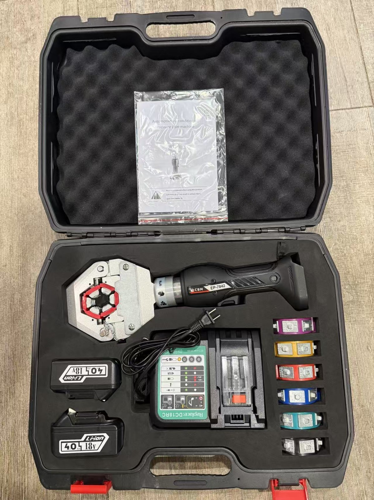 18V Cordless Hydraulic A/C Hose Crimping Tool Kit w/ 2 Batteries & 7 Dies