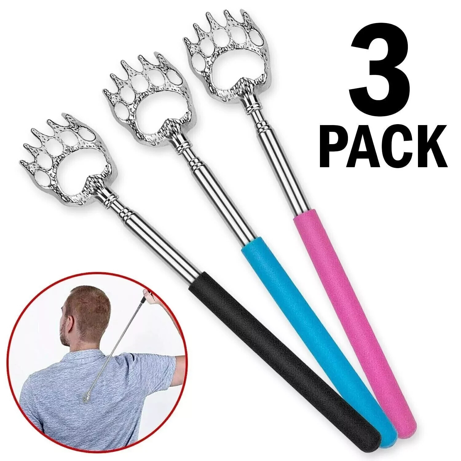 3 Pack Metal Back Scratcher Back Extendable Massager Bear Claw Telescopic New
