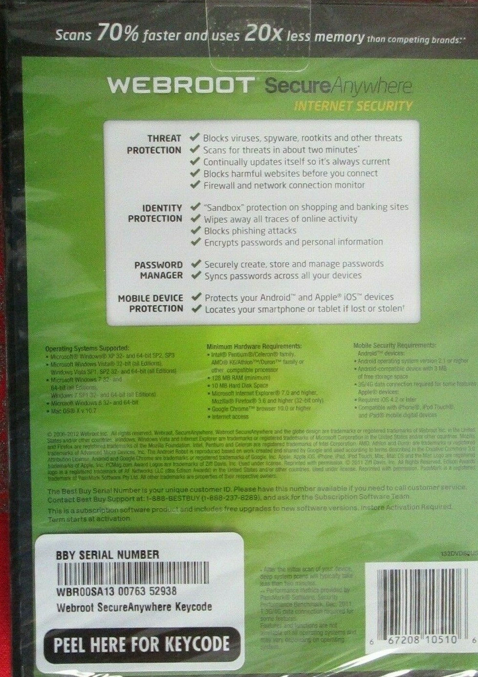 WEBROOT Secure Anywhere Windows 8 Mac PC Mobile, Protects 3 DEVICES BRAND NEW