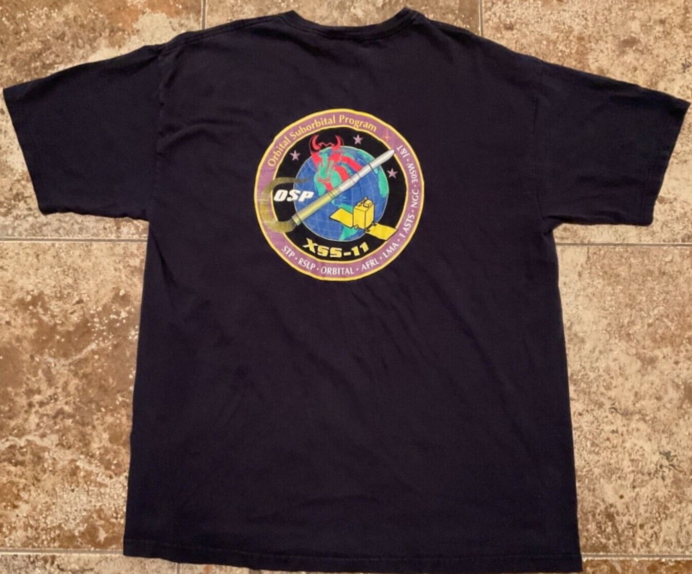 RARE MINOTAUR LAUNCH TEAM OSP XSS-11 GRAPHIC T-SHIRT ( MENS XL ) BLACK PREOWNED