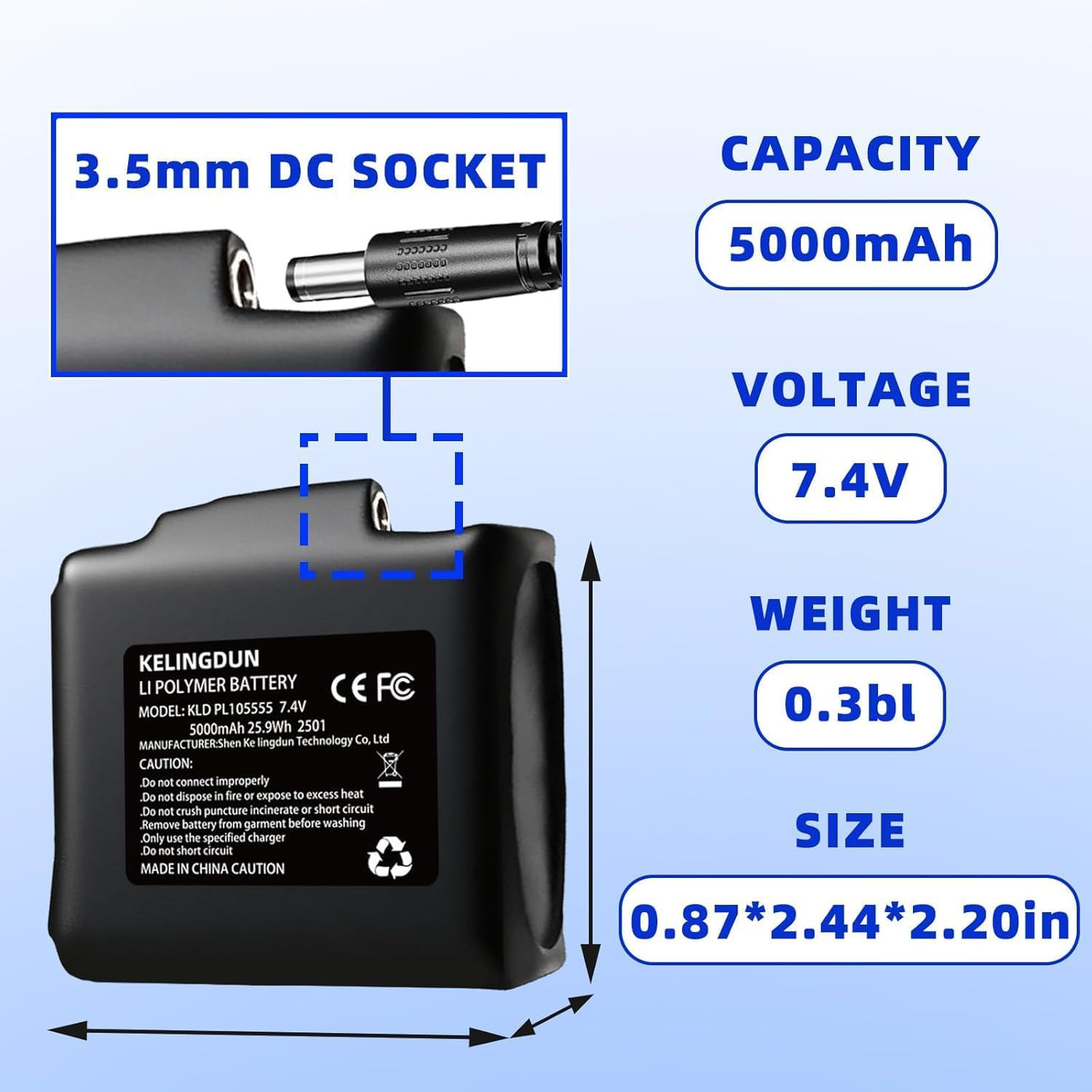 7.4V 5000mAh Li-Polymer Rechargeable Battery Pack Replacement Set Compatible wit