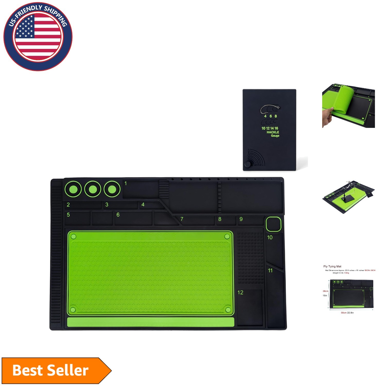 Magnetic Silicone Fly Tying Mat with Compartmental Storage - 16.61x8.9