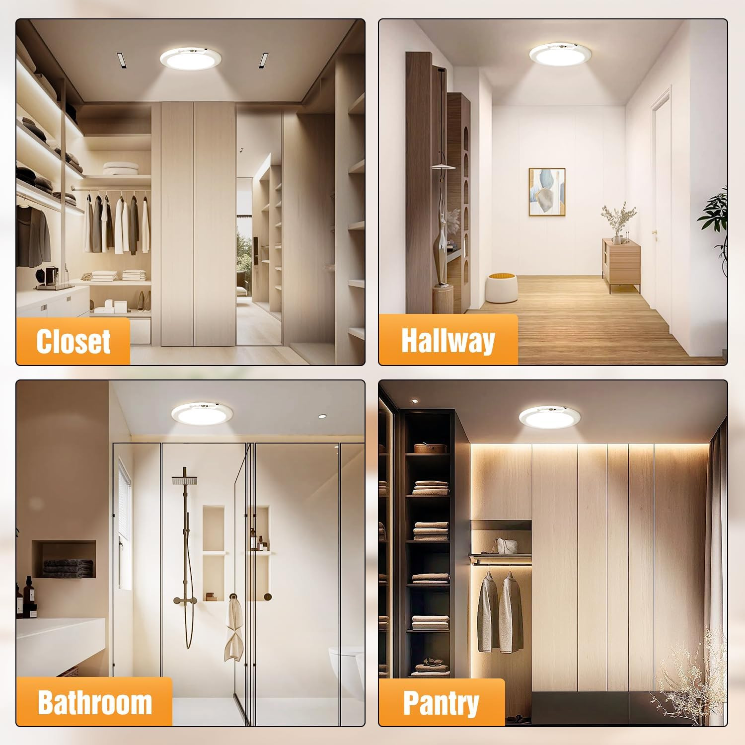 2 Pack Rechargeable Motion Sensor Closet Light, Wireless Ceiling Light Battery O