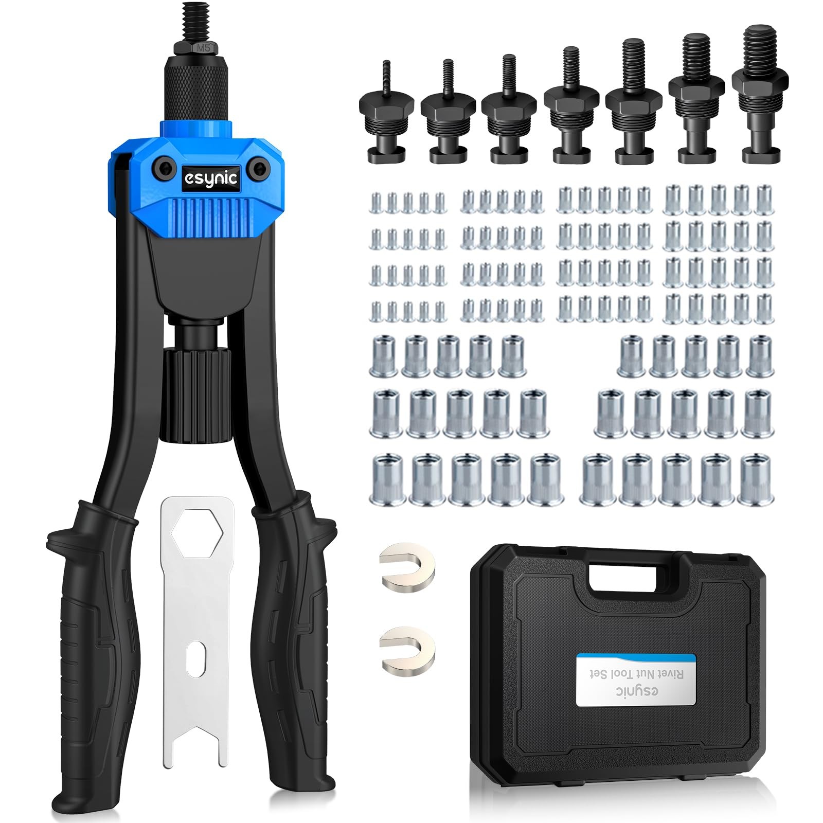 eSynic 13-inch Rivet Nut Tool Kit Hand Riveter with 110 Riv Nuts M3 M12