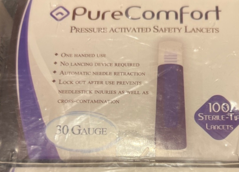 PURECOMFORT PRESSURE ACTIVATED SAFETY LANCETS  30 GAUGE -EXP:05/09/2026