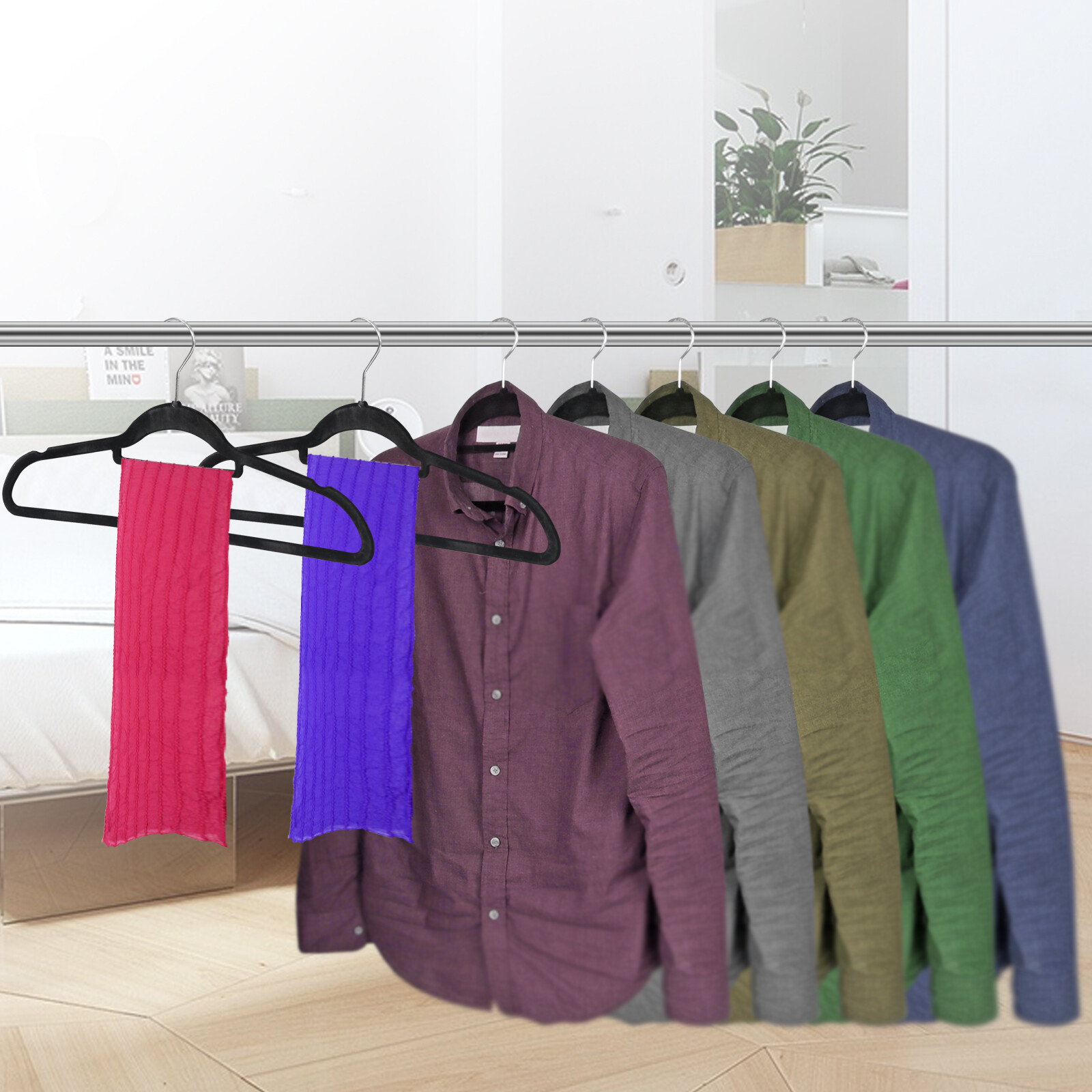 100PCS Velvet Hangers Premium Non-Slip Flocked Clothes Hangers 360° Swivel Hook