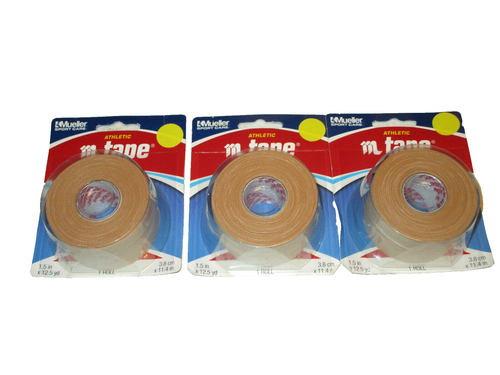 Mueller Athletic Sports Coach MTape Flesh  - 1. in  x 12.5  yards 3 Rolls  Tape