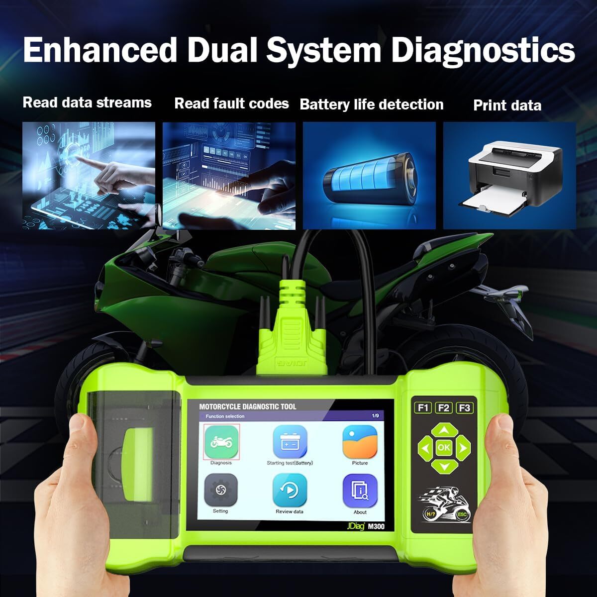JDiag M300 Full Version Motorcycle Diagnosis OBD2 Scanner Moto Fault Code Reader