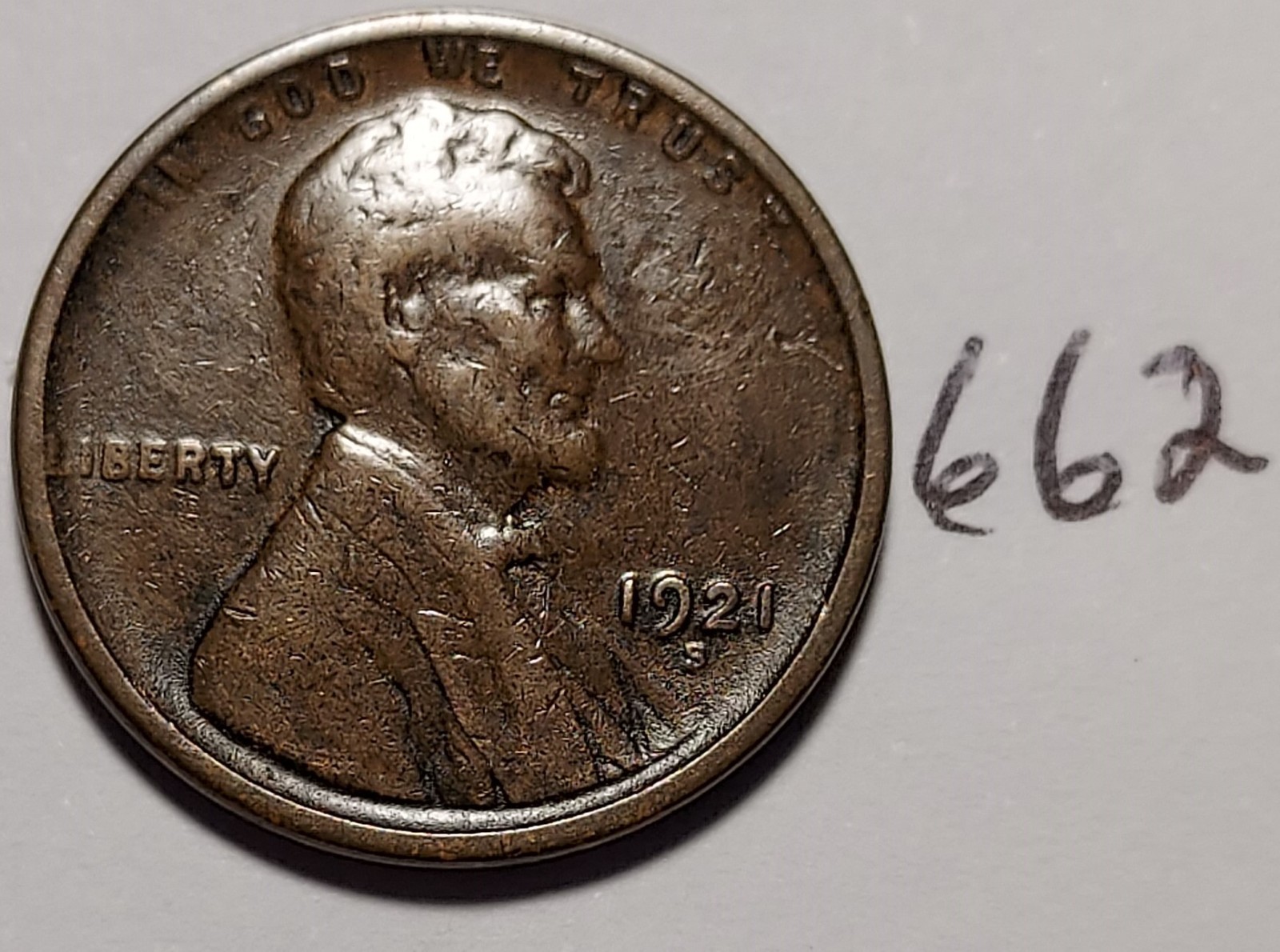 1921-S Lincoln Wheat Cent  FINE - VERY FINE  #662