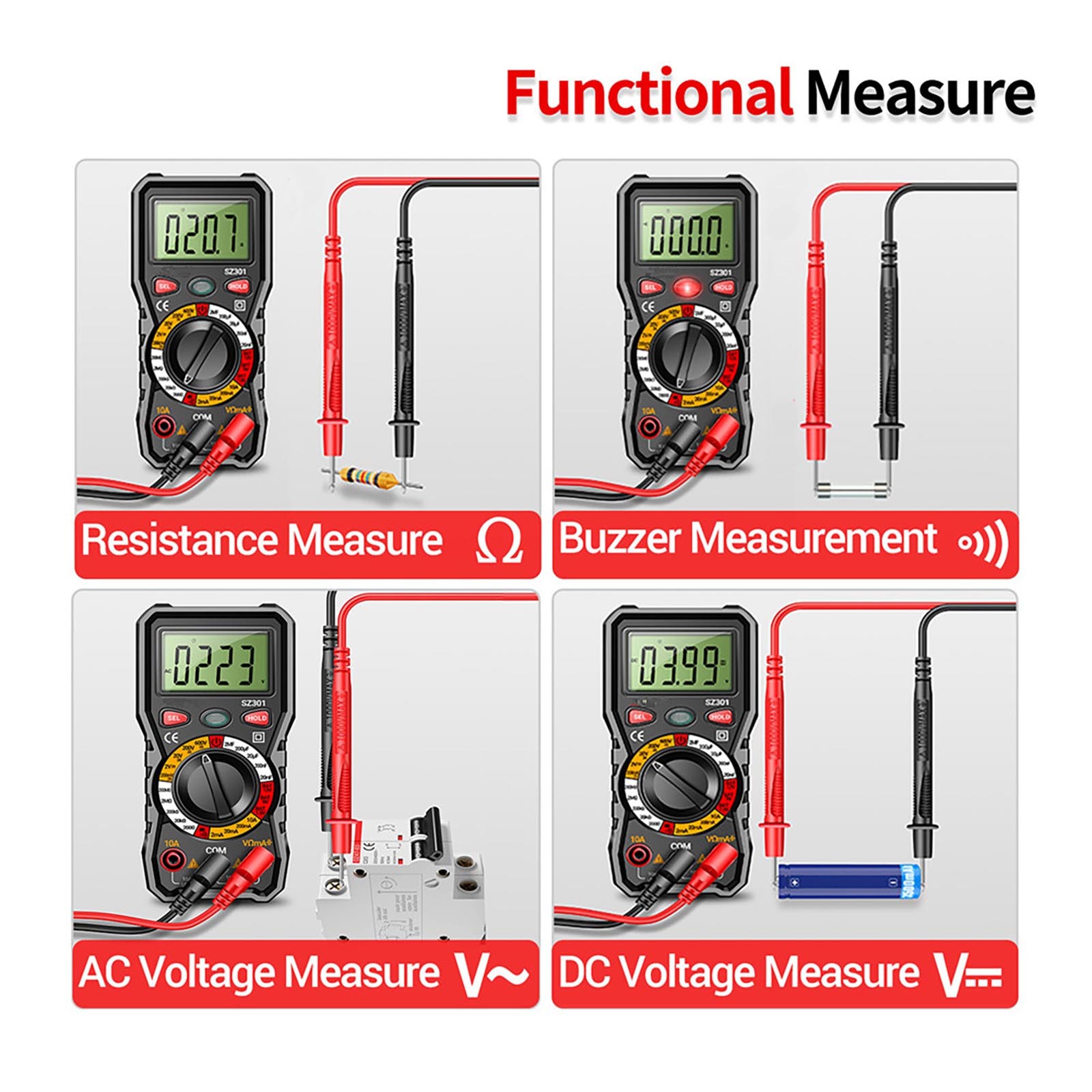 Versatile Digital Multimeter w Test Leads Measures Volt Amp Ohm Capacitance