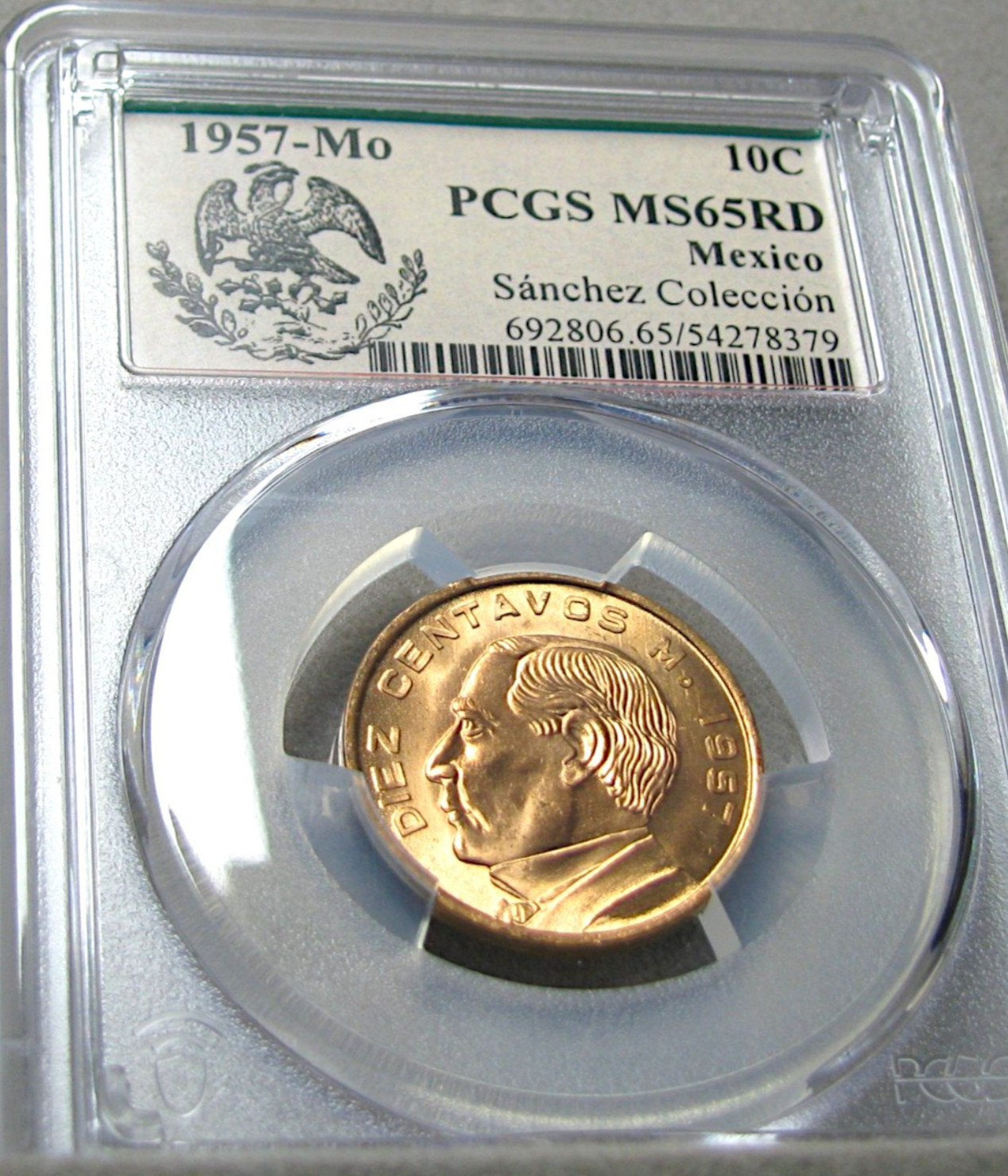 1957-Mo Mexico 10c Sanchez Collection---- PCGS MS-65 Red Graded---- #759C
