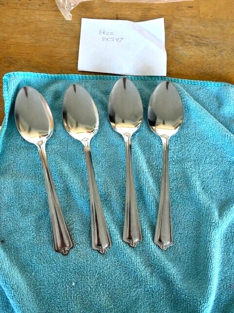 4 EKCO Stainless Steel Flatware EKS47 Place/Oval Soup Spoons 7-1/4" VGUC