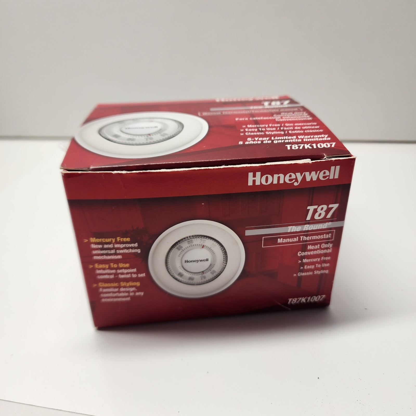 Honeywell T87 The Round Manual Dial Thermostat Mercury Free Wall-Mounted