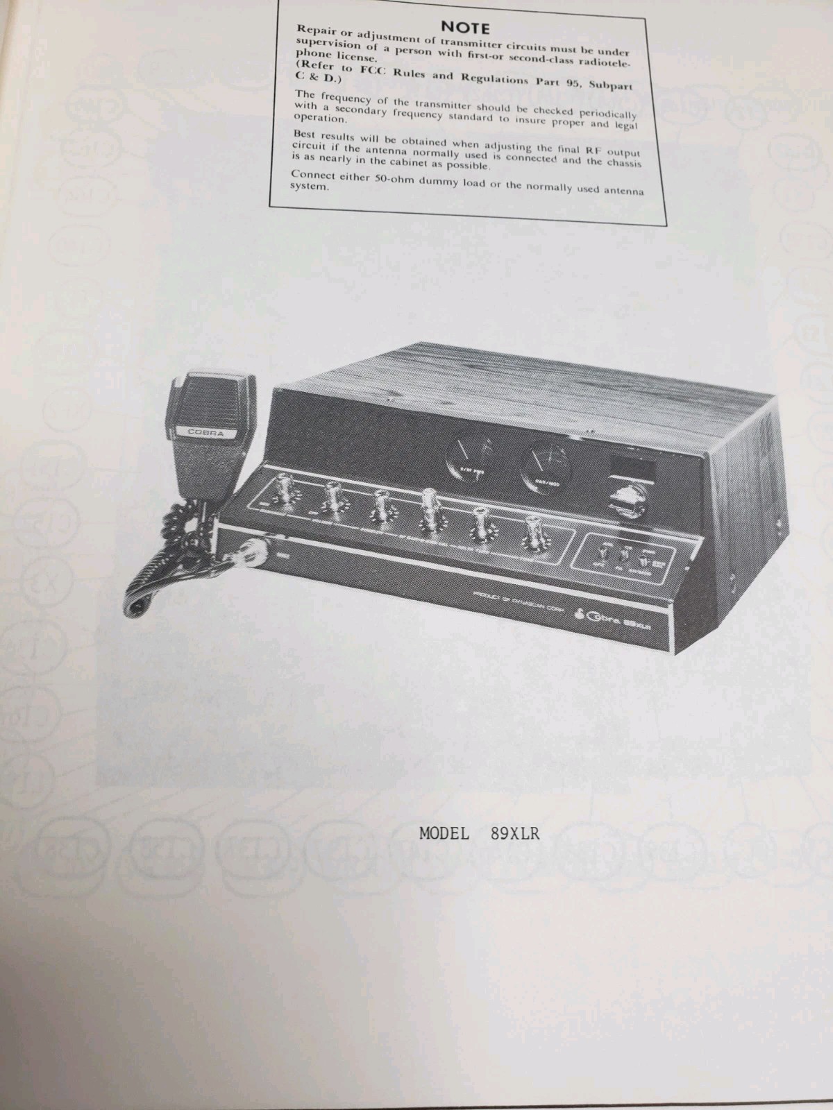Cobra 89XLR Base Station CB Radio Repair Manual Sams Photofact CB-124