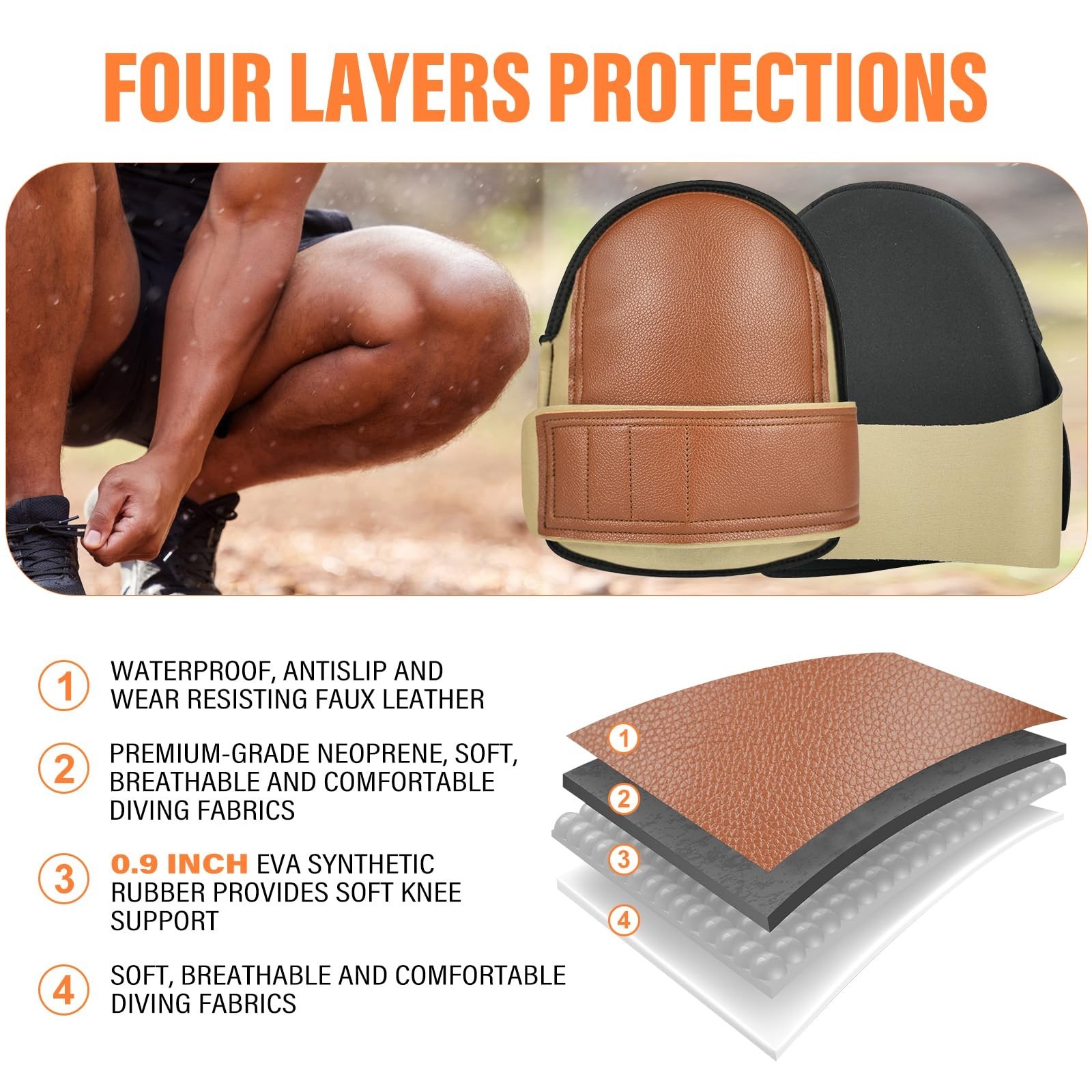 Safety Knee Pads for Work Super Soft Leather Knee Protector For Construction,...