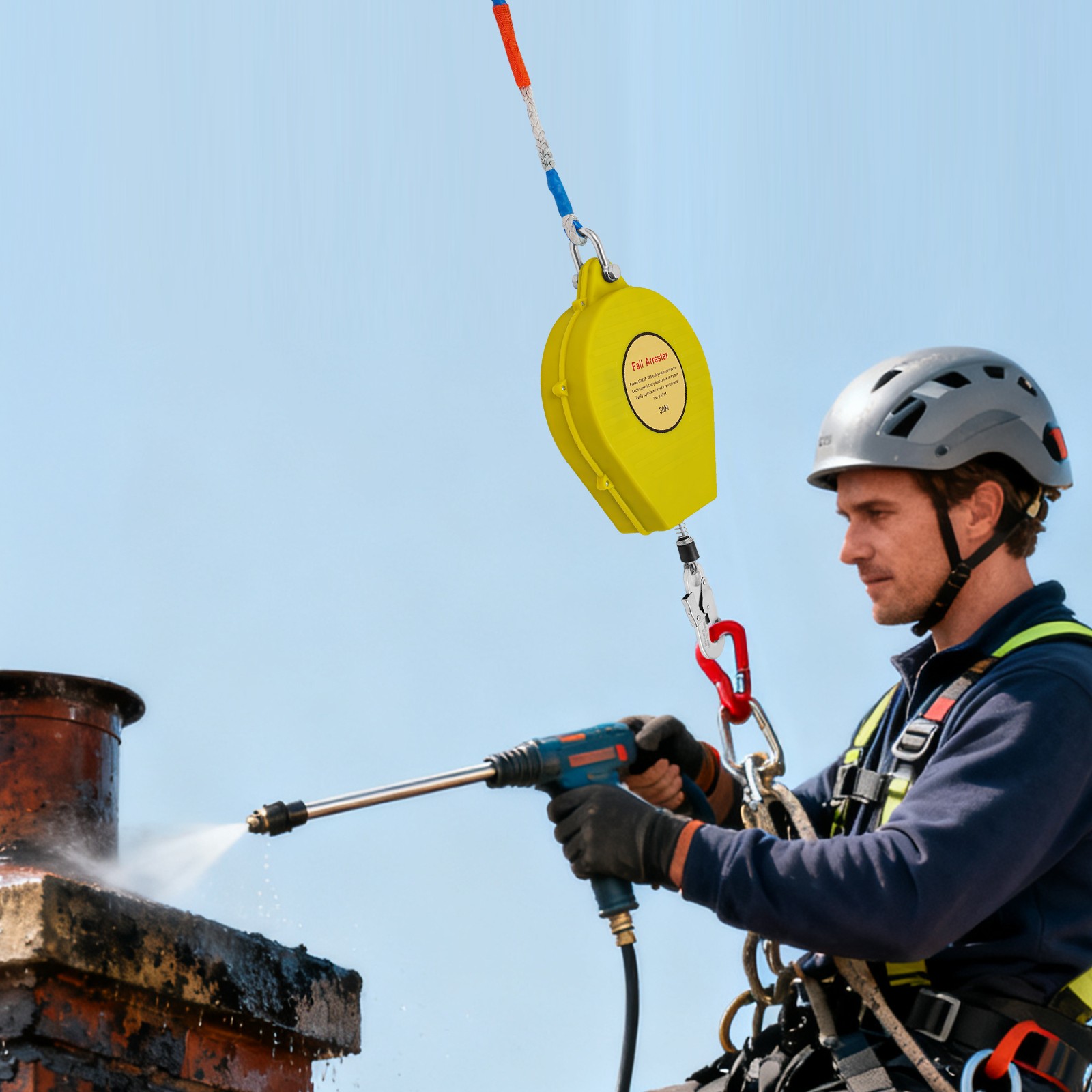 30M-Range Self-rRetractable Fall Arrester Fall Arrest Protector Yellow Max 150kg
