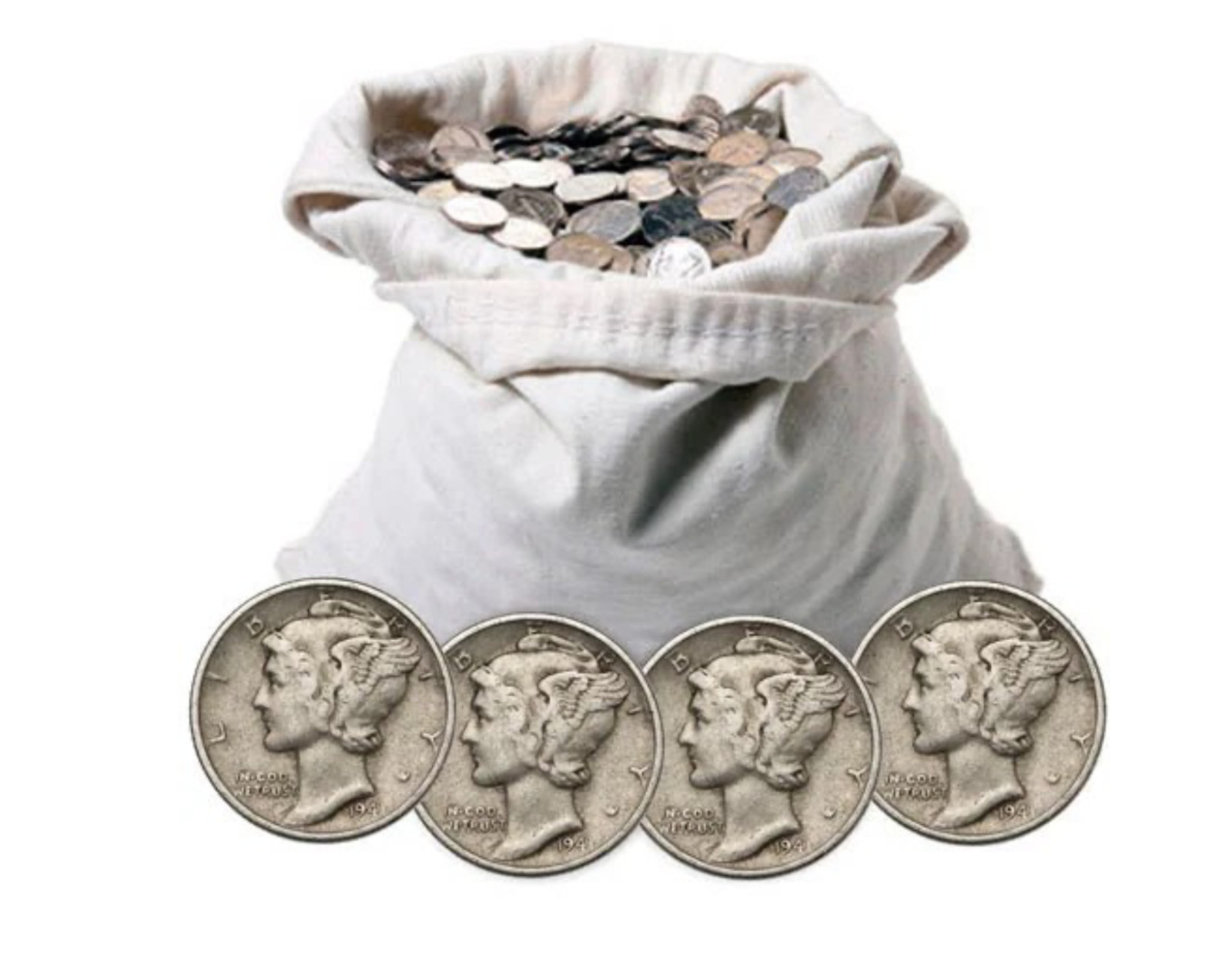 $100 Face 1916-1945 P/D/S Mercury Dimes 90% Silver 20 Rolls 1000 Coin Bulk Lot