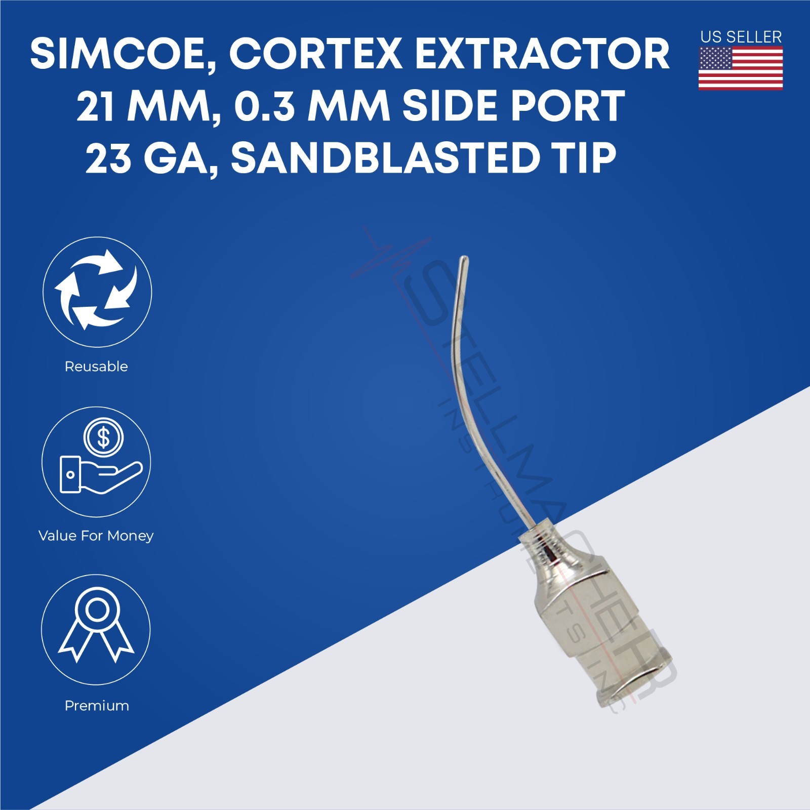 Simcoe Cortex extractor 21 mm 0.3 mm Side Port 23 ga Ophthalmic Instruments
