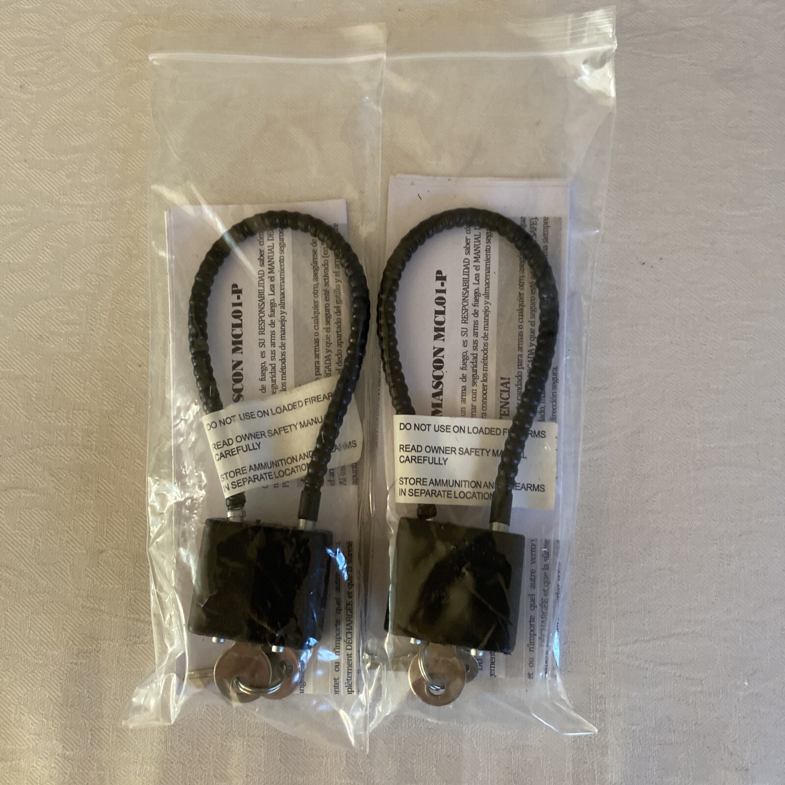 Mascon Firearm Cable Lock 8" Rifle Shotgun Handgun Keyed Alike MCL01-P 2 Locks