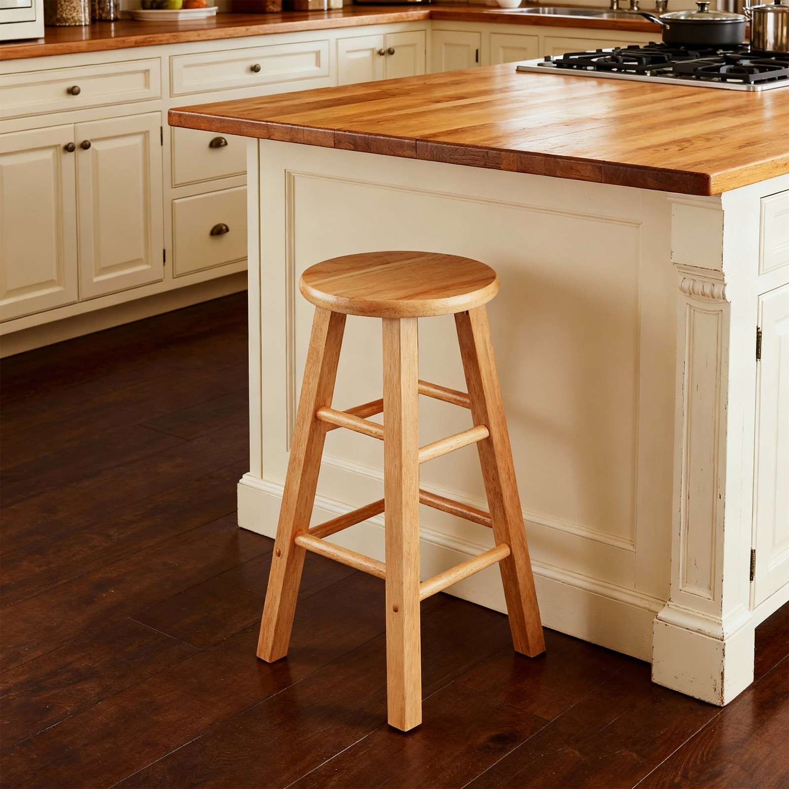 27.5'' Wooden Backless Counter Stool with Round Seat, Natural