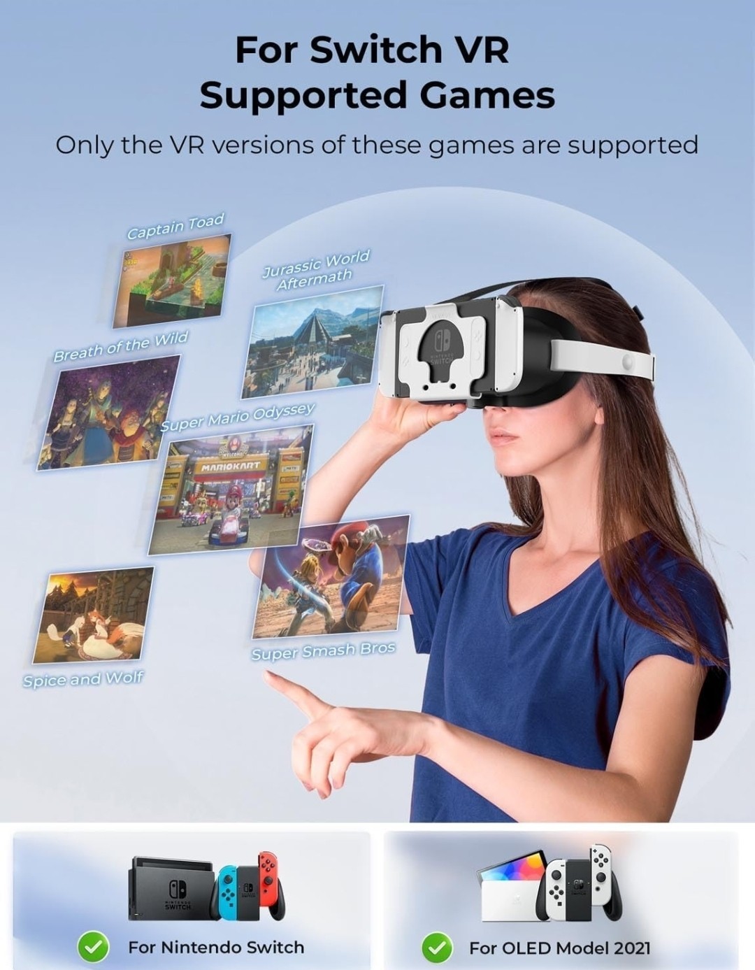 VR Headset for Nintendo Switch OLED VR Glasses W/ Adjustable Lens Head Straps