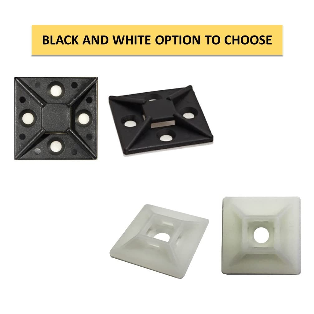 Zip Tie Mounts 1-1/2” Sq Natural White 100 Pcs Adhesive Backed Multi-Purpose ...
