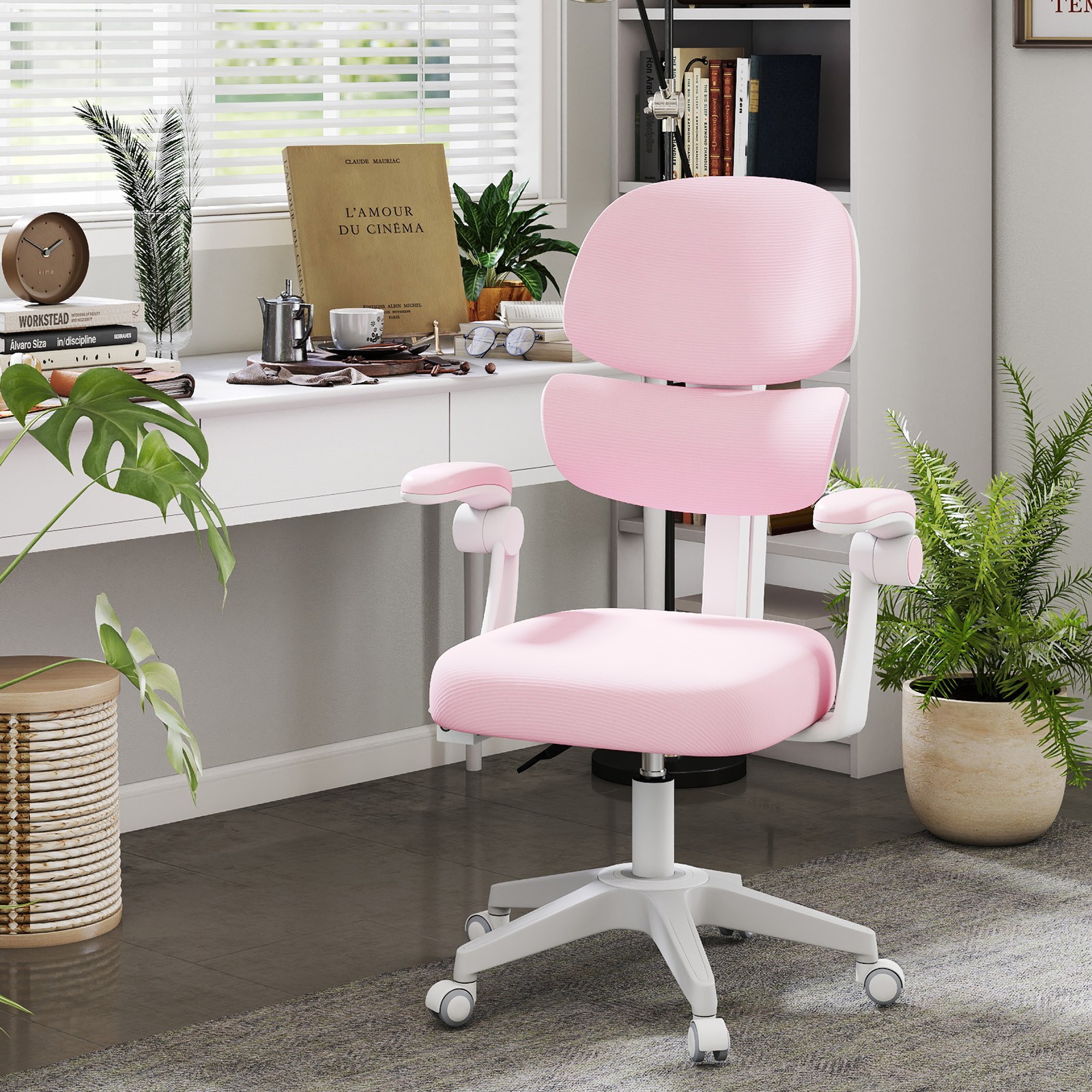 Pink/Gray Kids Study Computer Chairs Back-Following, Sit-Locking, 360° Casters