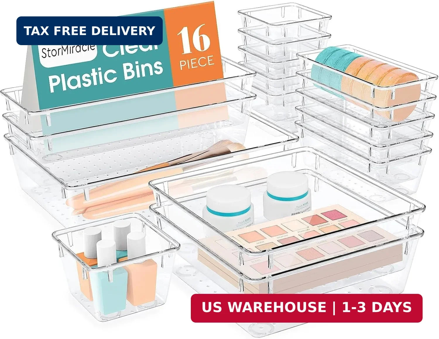 16 PCS Drawer Organizer Set, 5 Varied Size Bathroom and kitchen Draw