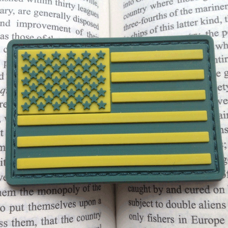 3D PVC AMERICAN FLAG USA US FLAG TACTICAL RUBBER HOOK LOOP PATCH FOREST YELLOW
