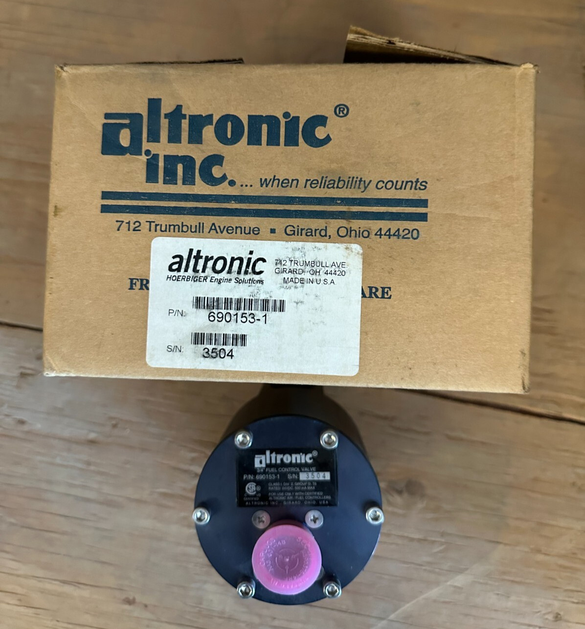 ALTRONIC 690153-1, 3/4" FUEL CONTROL VALVE