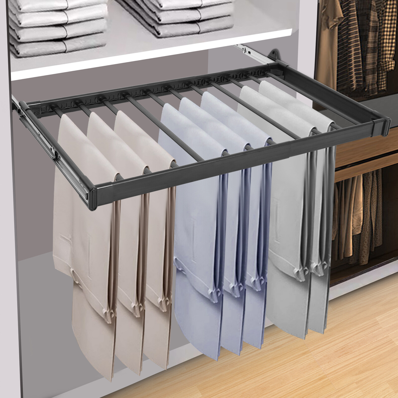 Pull Out Trouser Rack Closet Pants Hanger Slide Out Pants Storage Holder 60-85cm